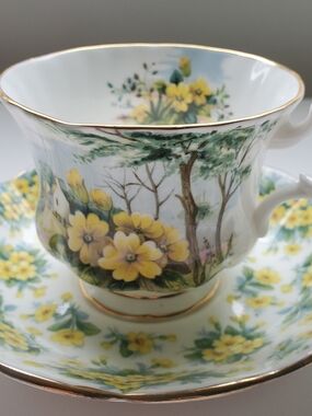Royal Albert Yellow Floral Teacup and Saucer with Gold Trim